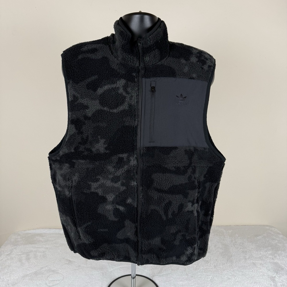adidas originals Reversible Camo Fleece Vest Black Men's Small‎ Relaxed Fit New